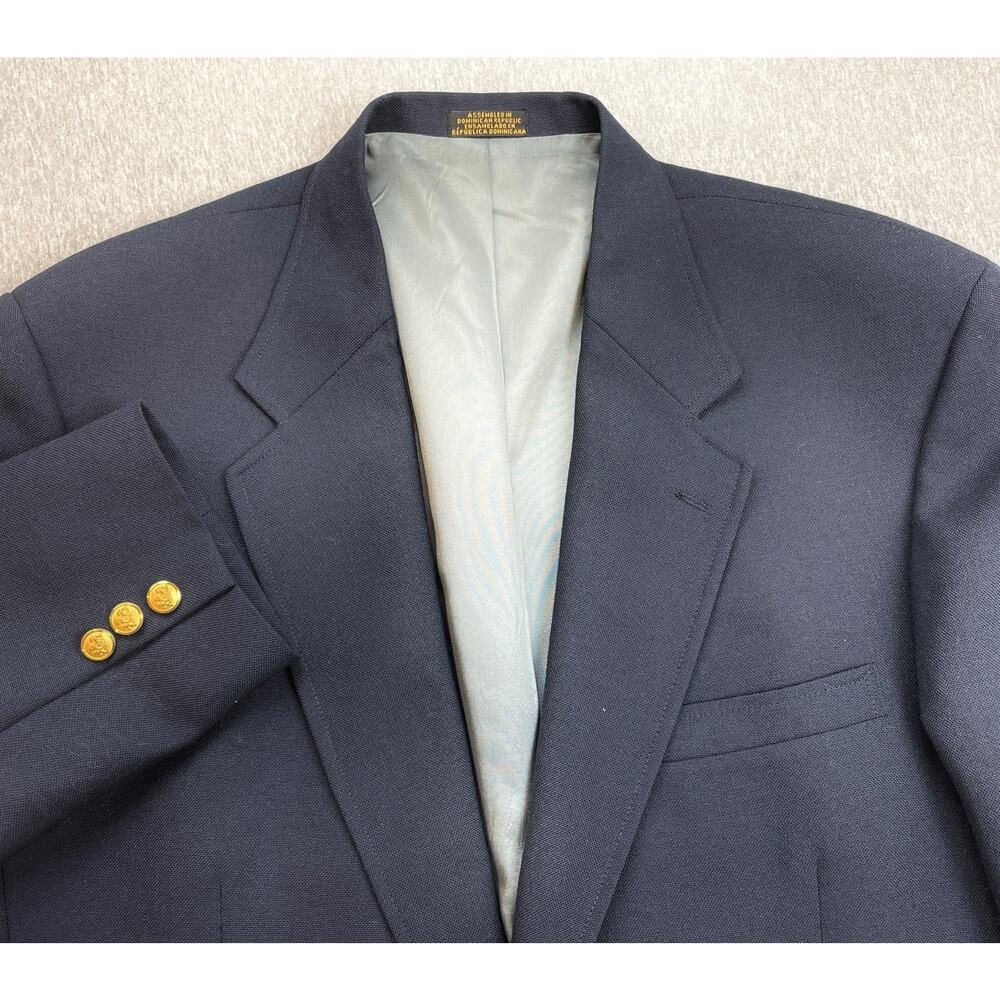 Stafford Blazer Mens 42R Navy Blue Wool Blend Hopsack 2-Button Gold Buttons